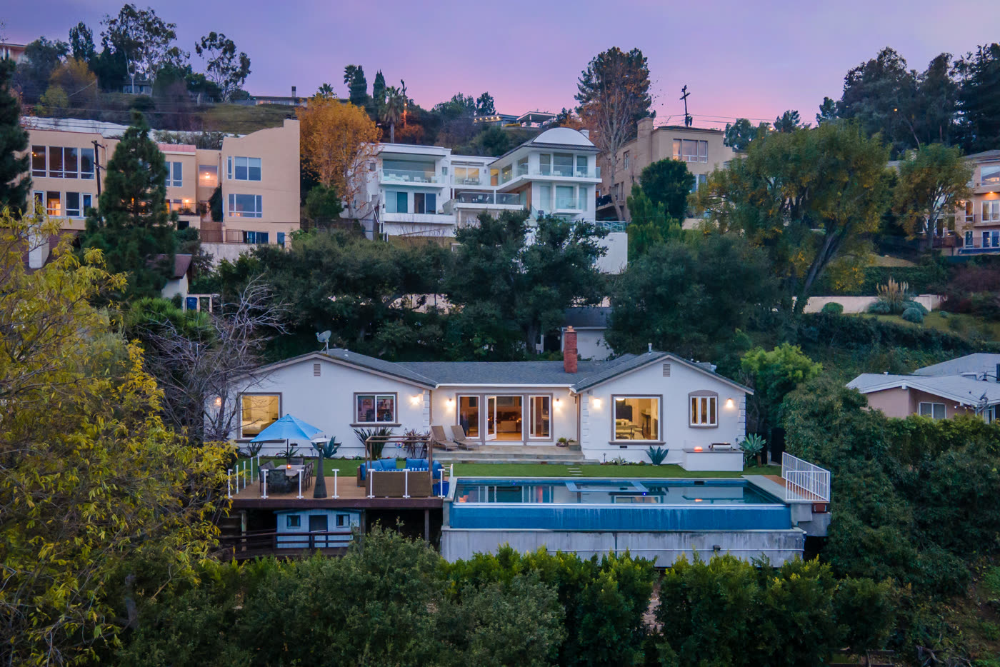 14367 Mulholland Drive, a ranch house with pool and canyon views