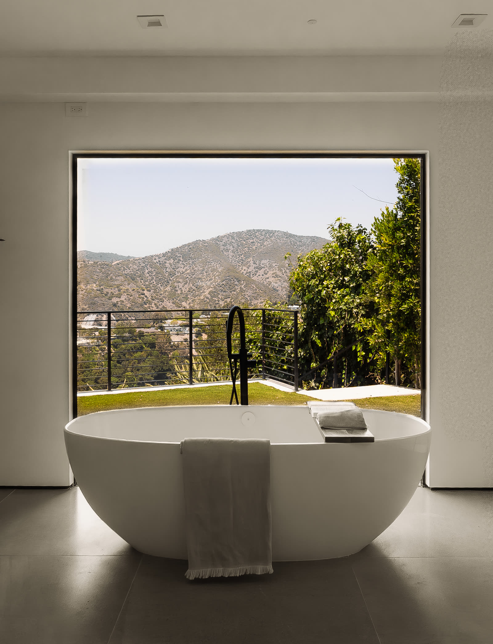 Freestanding tub with canyon view